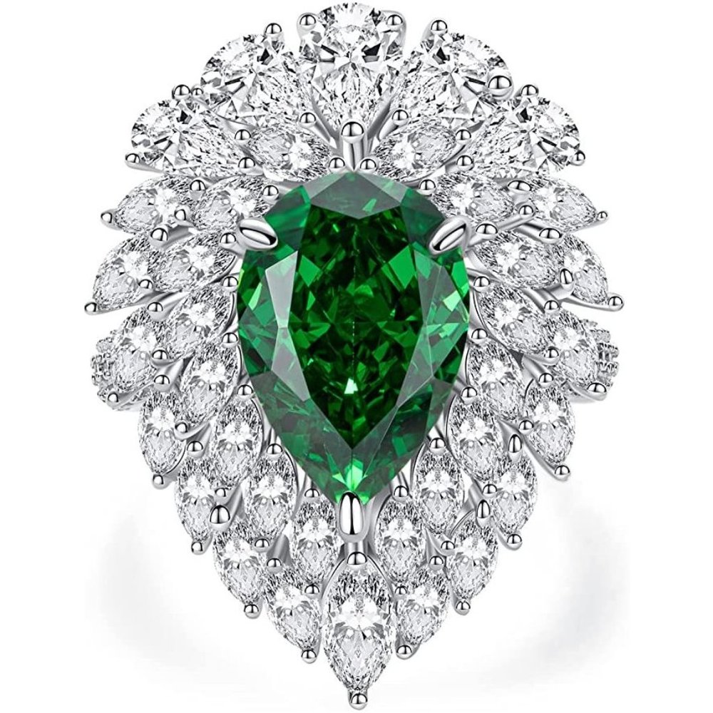 NEW Sparkling Bling Cubic Zirconia Emerald Pear Shape May Birthstone Rin…